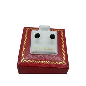 "HJ-E09" 14 Karat Yellow Gold Screw Back Black CZ Round Stud Earrings -5mm